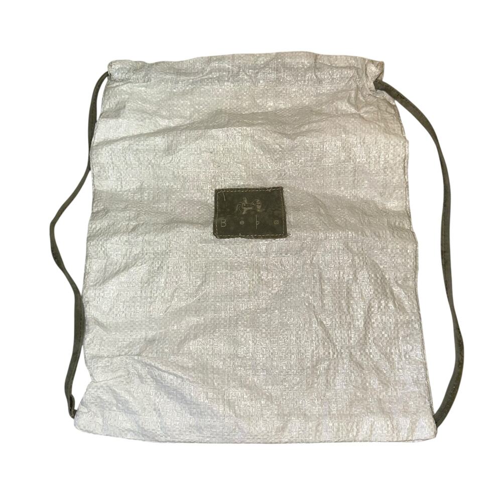 Beba Drawstring Backpack White Woven Sack Bag Minimalist Lightweight Gym Travel - Picture 2 of 6